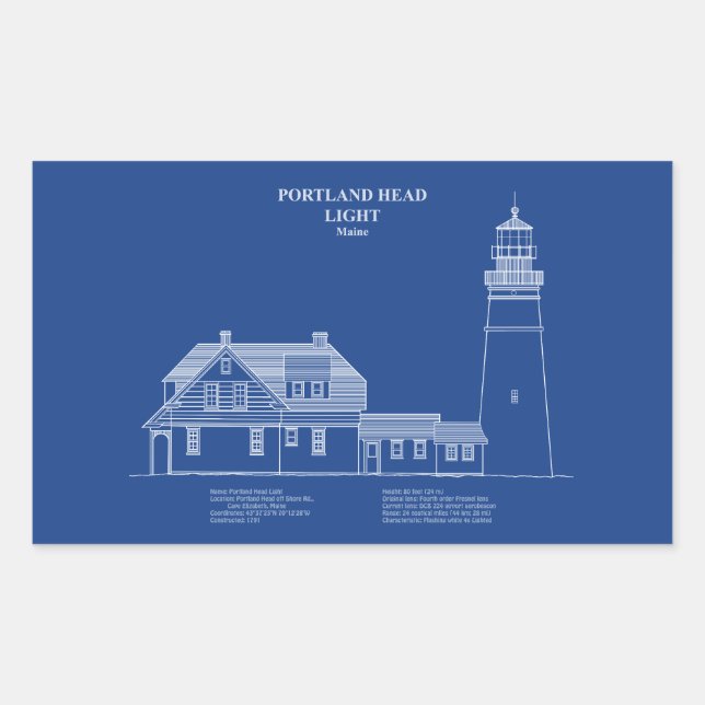 Sticker Rectangulaire Phare de Portland Head - Maine - AD (Devant)
