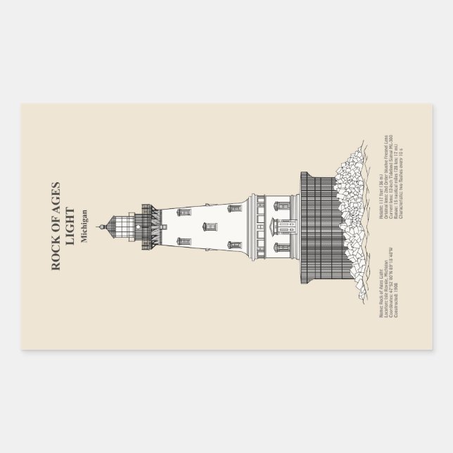 Sticker Rectangulaire Phare de Rock of Ages - Michigan - SBD (Devant)