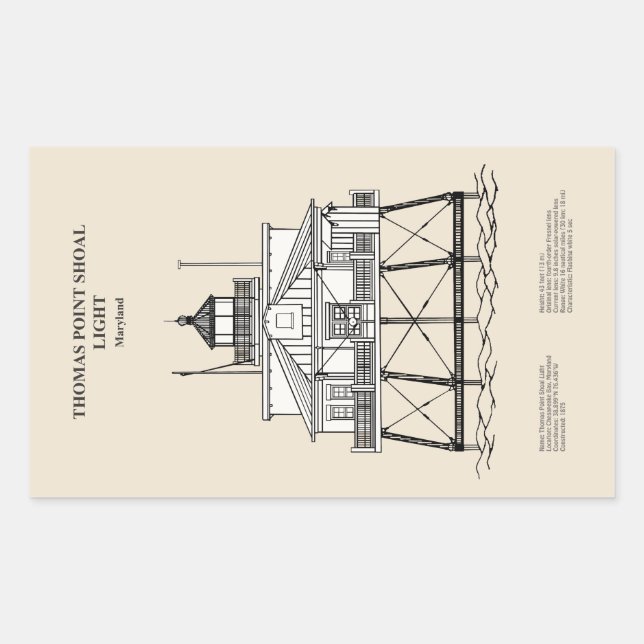 Sticker Rectangulaire Phare de Thomas Point Shoal - Maryland - SBD (Devant)