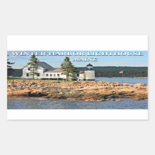 Sticker Rectangulaire Phare du port d'hiver, Maine