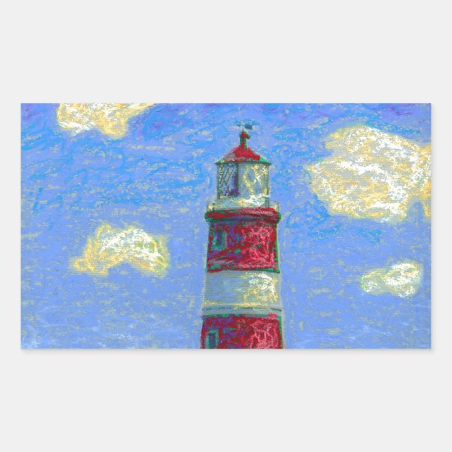 Sticker Rectangulaire Phare Pastel et champs de lavande (Devant)