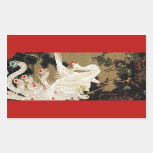 Sticker Rectangulaire PHÉNIX D'AMOUR VOLANT, Plumes, Saint-Valentin Cœur