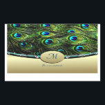 Sticker Rectangulaire Phoques d'enveloppe Mariage à thème Peacock<br><div class="desc">Les enveloppes mariages à thème Peacock sont décorées de plumes de paon vibrantes dans des tons de bleus, d'aqua, de verts et d'or. Le fond est recouvert d'or enveloppé d'un monogramme sur le dessus. Les côtés du monogramme sont ornés d'élégants bijoux en argent et de diamants (accents). Changez le monogramme...</div>