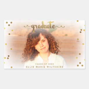 Sticker Rectangulaire Photo Classy Faux Gold Foil Confetti Graduation