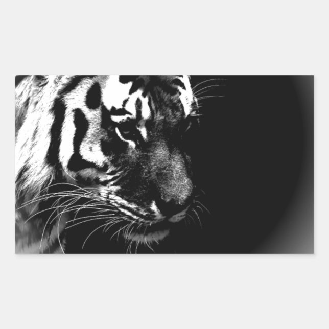 Sticker Rectangulaire Photo d'art noir blanc sur tigre (Devant)