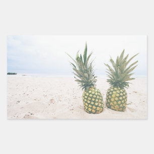 Sticker Rectangulaire Photo de 2 ananas sur une plage