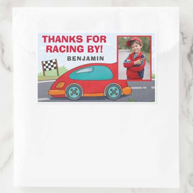 Sticker Rectangulaire Photo de naissance de voiture de course rouge mign (Sac)