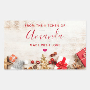 Sticker Rectangulaire Photo en bois rustique avec articles de Noël Cuisi