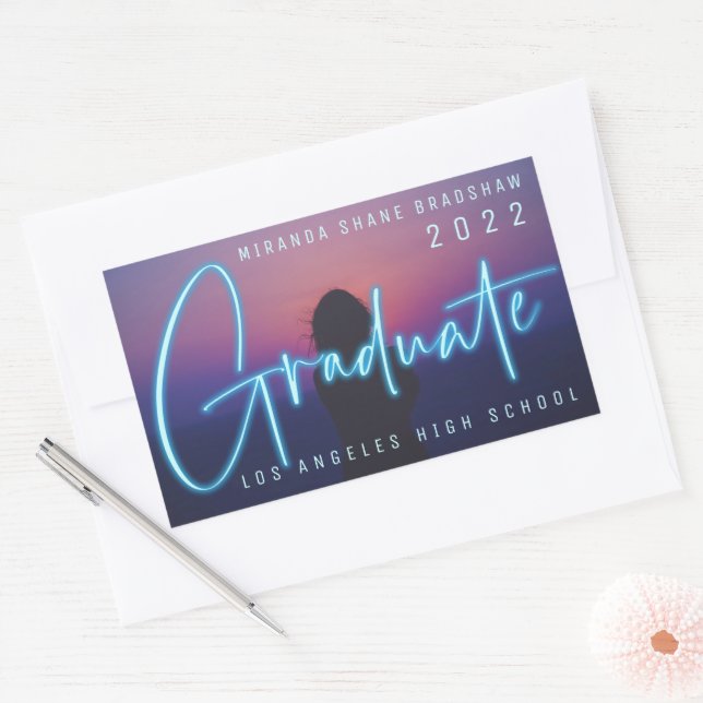 Sticker Rectangulaire Photo Neon Blue Graduate (Enveloppe)