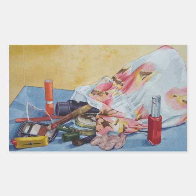 Sticker Rectangulaire photo originale de vie morte du sac maquillage vin (Devant)