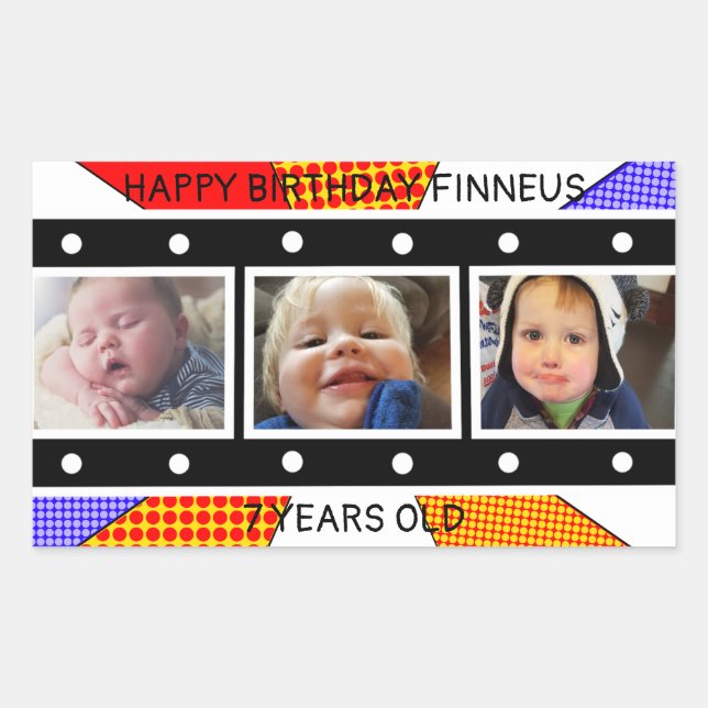 Sticker Rectangulaire Photo personnalisée Filmstrip Anniversaire Rectang (Devant)