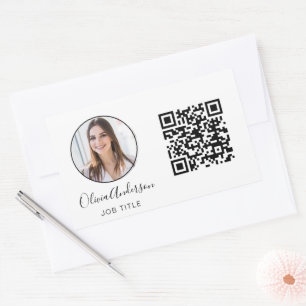 Sticker Rectangulaire Photo professionnelle QR Code Carte de visite blan