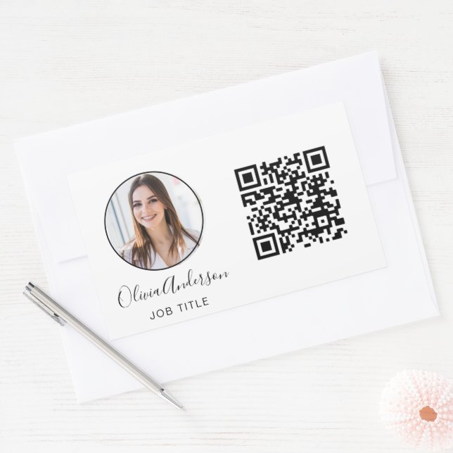 Sticker Rectangulaire Photo professionnelle QR Code Carte de visite blan (Enveloppe)