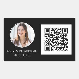 Sticker Rectangulaire Photo professionnelle QR Code Carte de visite blan