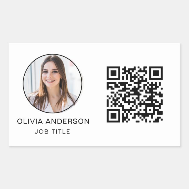 Sticker Rectangulaire Photo professionnelle QR Code Carte de visite blan (Devant)