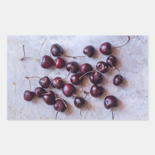 Sticker Rectangulaire Photographie de Cerises Rouges Fraîches
