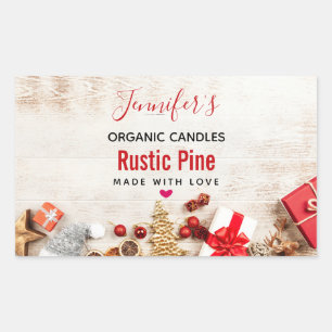 Sticker Rectangulaire Photographie en bois rustique avec bougie d'objets