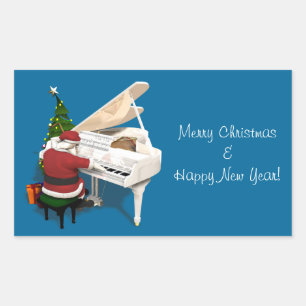 Sticker Rectangulaire Pianiste du Père Noël