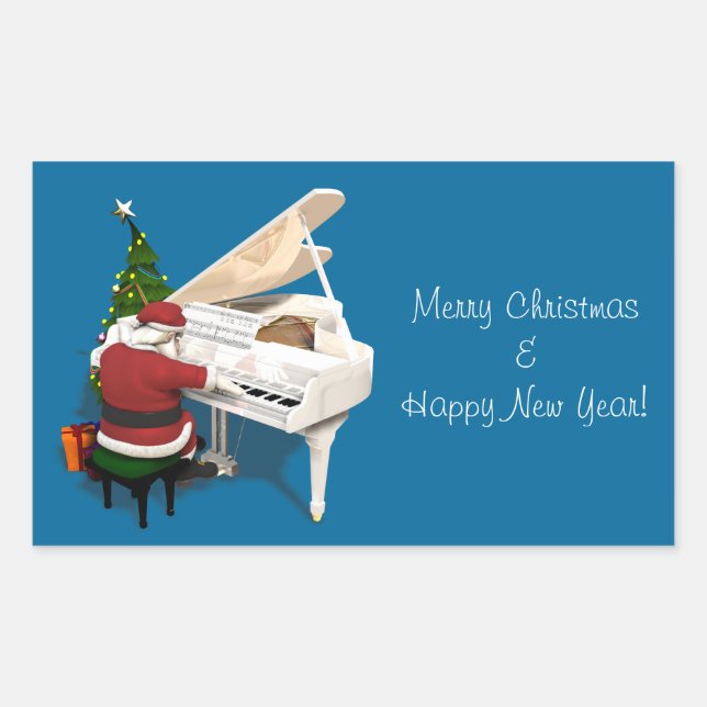 Sticker Rectangulaire Pianiste du Père Noël (Devant)