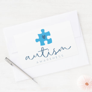 Sticker Rectangulaire pièce de puzzle bleue de sensibilisation à l'autis