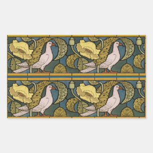 Sticker Rectangulaire Pigeon Blue Yellow Fish Art Nouveau