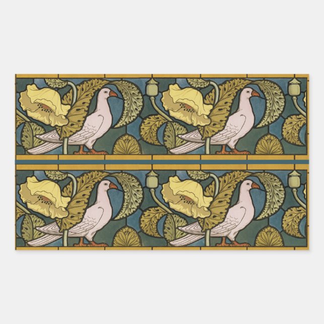 Sticker Rectangulaire Pigeon Blue Yellow Fish Art Nouveau (Devant)
