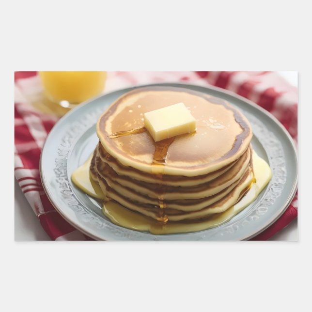 Sticker Rectangulaire Pile de crêpes sur plaque recouverte de sirop (Devant)