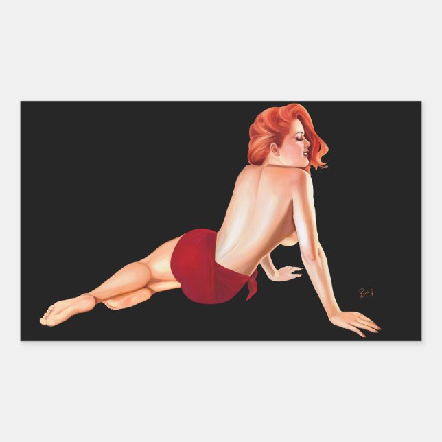 Sticker Rectangulaire Pin-up Girl, Red Passion (autocollant) (Devant)