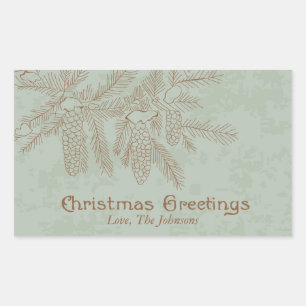 Sticker Rectangulaire Pine Cones Branch Vintage Vacances Étiquettes/Stic