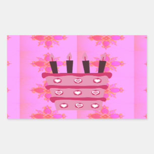 Sticker Rectangulaire Pink Bird Cake Art Imprimer