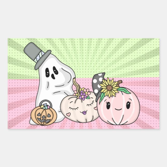 Sticker Rectangulaire Pink Halloween Boo Ghosts et Citrouilles (Devant)