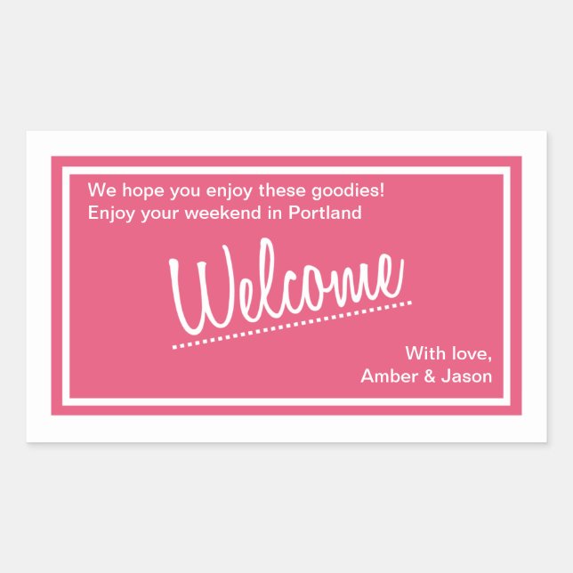 Sticker Rectangulaire Pink Lucky In Love Mariage de panier de bienvenue (Devant)