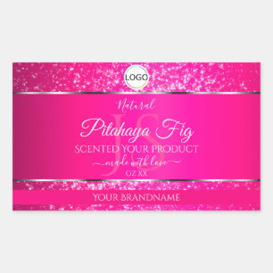 Sticker Rectangulaire Pink Silver Logo Initiales Parties scintillant Éti