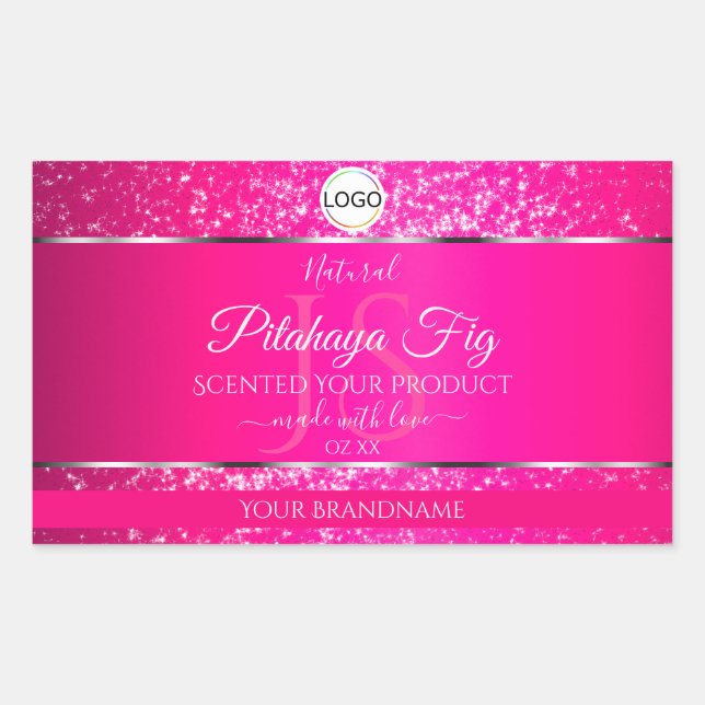Sticker Rectangulaire Pink Silver Logo Initiales Parties scintillant Éti (Devant)