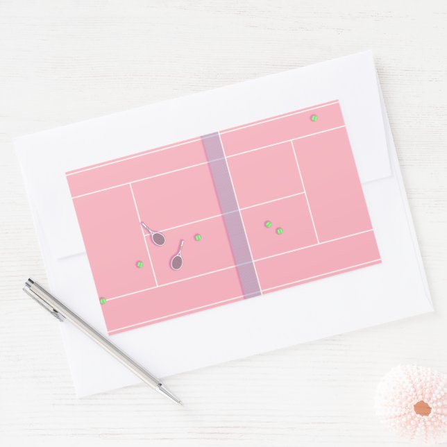 Sticker Rectangulaire Pink Tennis Court Preppy Joueur de tennis moderne (Enveloppe)