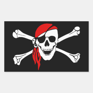 Sticker Rectangulaire Pirate crâne et os croisés avec Bandana rouge