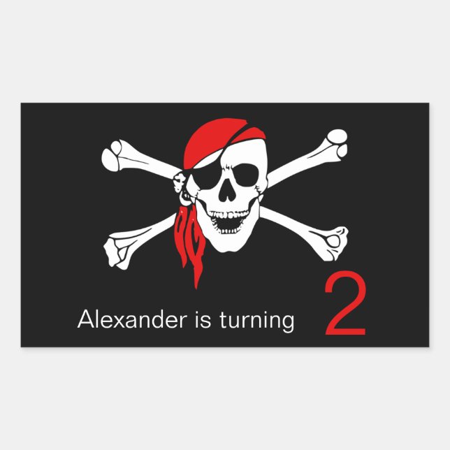 Sticker Rectangulaire Pirate Skull and Crossbones 2e anniversaire (Devant)