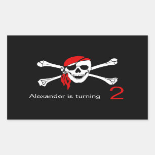 Sticker Rectangulaire Pirate Skull and Crossbones 2e anniversaire