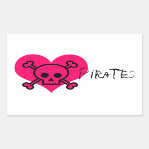 Sticker Rectangulaire Pirates roses de coeur