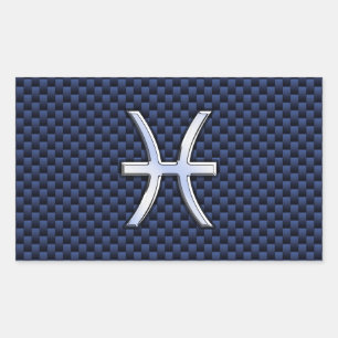 Sticker Rectangulaire Pisces Zodiac on Blue Carbon Fiber