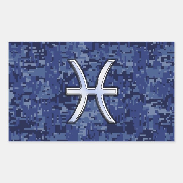 Sticker Rectangulaire Pisces Zodiac Sign on Navy Blue Digital Camo Decor (Devant)
