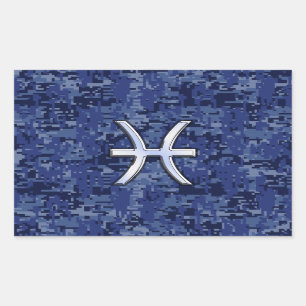 Sticker Rectangulaire Pisces Zodiac Sign on Navy Blue Digital Camo Decor
