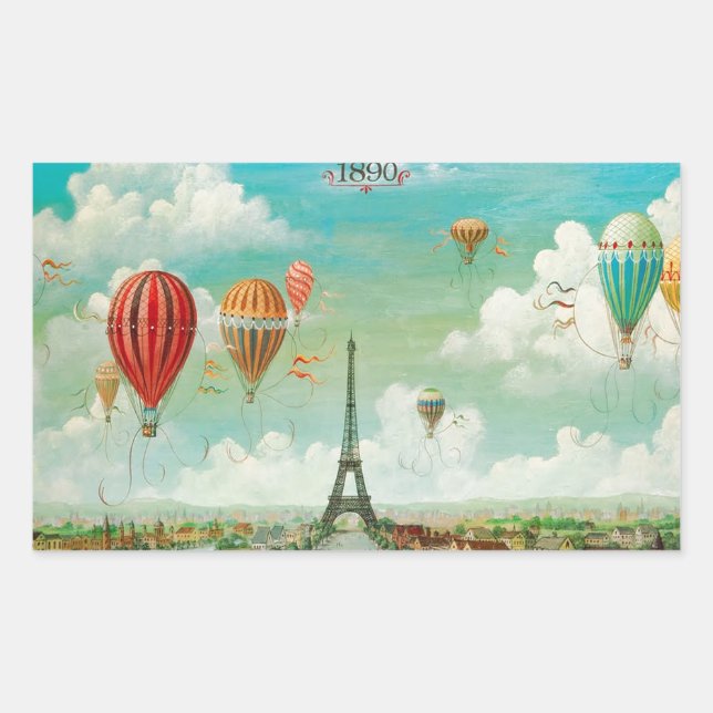 Sticker Rectangulaire PixDezines ballons vintage/eiffel/paris (Devant)