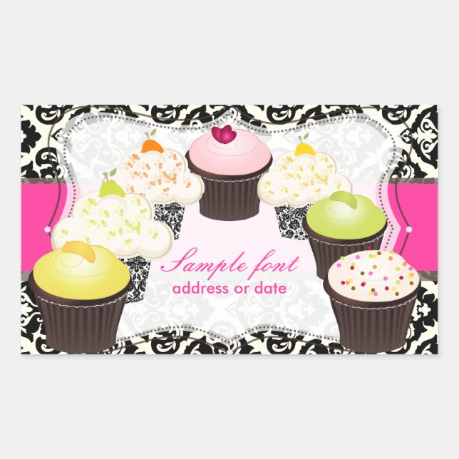 Sticker Rectangulaire PixDezines diy couleurs, cupcake+olivia damassé (Devant)