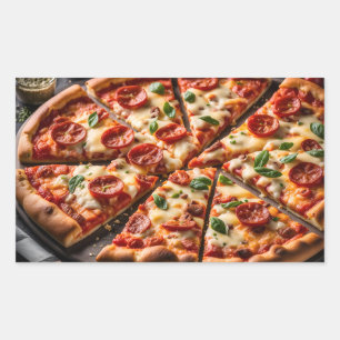 Sticker Rectangulaire Pizza au pepperoni et fromage
