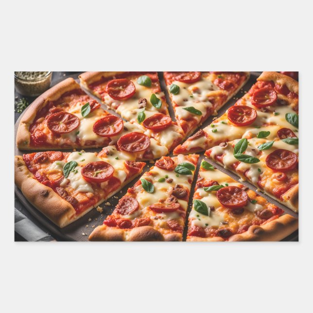 Sticker Rectangulaire Pizza au pepperoni et fromage (Devant)