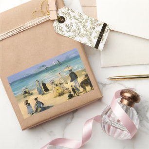 Sticker Rectangulaire Plage de Boulogne par Edouard Manet, Art Vintage