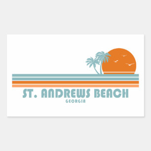 Sticker Rectangulaire Plage de St. Andrews Géorgie Soleil Palmiers