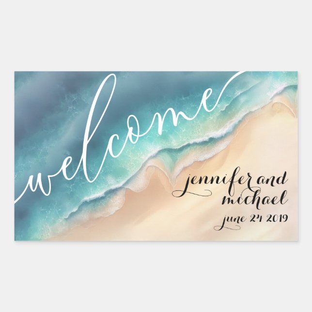 Sticker Rectangulaire Plage océanique aquarelle été (Devant)