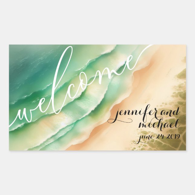 Sticker Rectangulaire Plage océanique aquarelle soleil d'été (Devant)